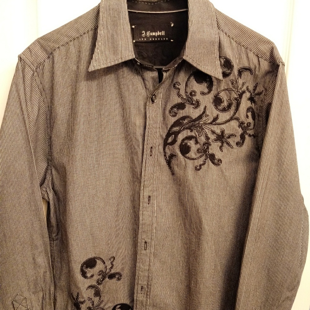 Men's Dress Shirt Black Embroidered